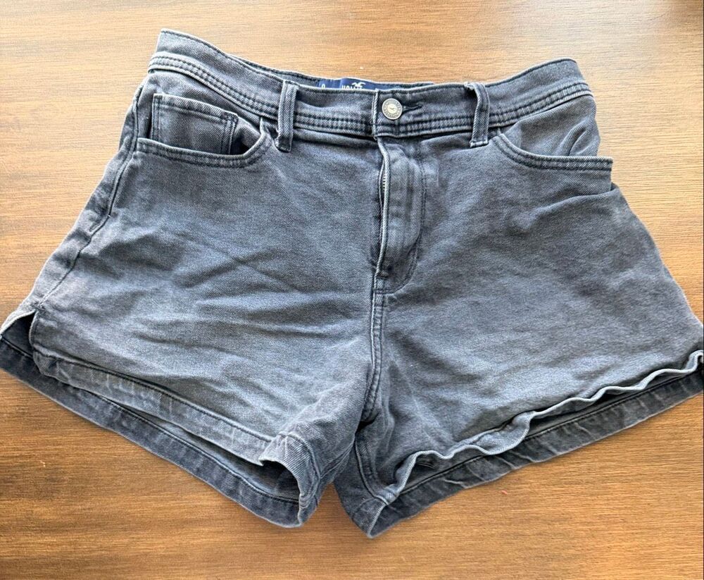 Hollister High Rise Vintage Stretch Denim Cutoff Shorts Size 9 W29 Black Gray